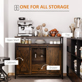 HOMCOM Industrial Sideboard Buffet Cabinet, Kitchen Cabinet with Sliding Barn Doors, Coffee Bar Cabinet with Stemware Racks, Drawer and Adjustable Shelves, Rustic Brown HOMCOM