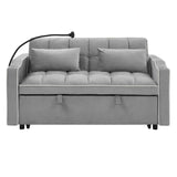 Foldable Sofa Bed with 2 USB Charging Ports, Pull Out Velvet Loveseat Sleeper with Phone Holder, Modern Futon Couch with Cup Holders & Adjustable Backrest for Living Room,Grey Merax