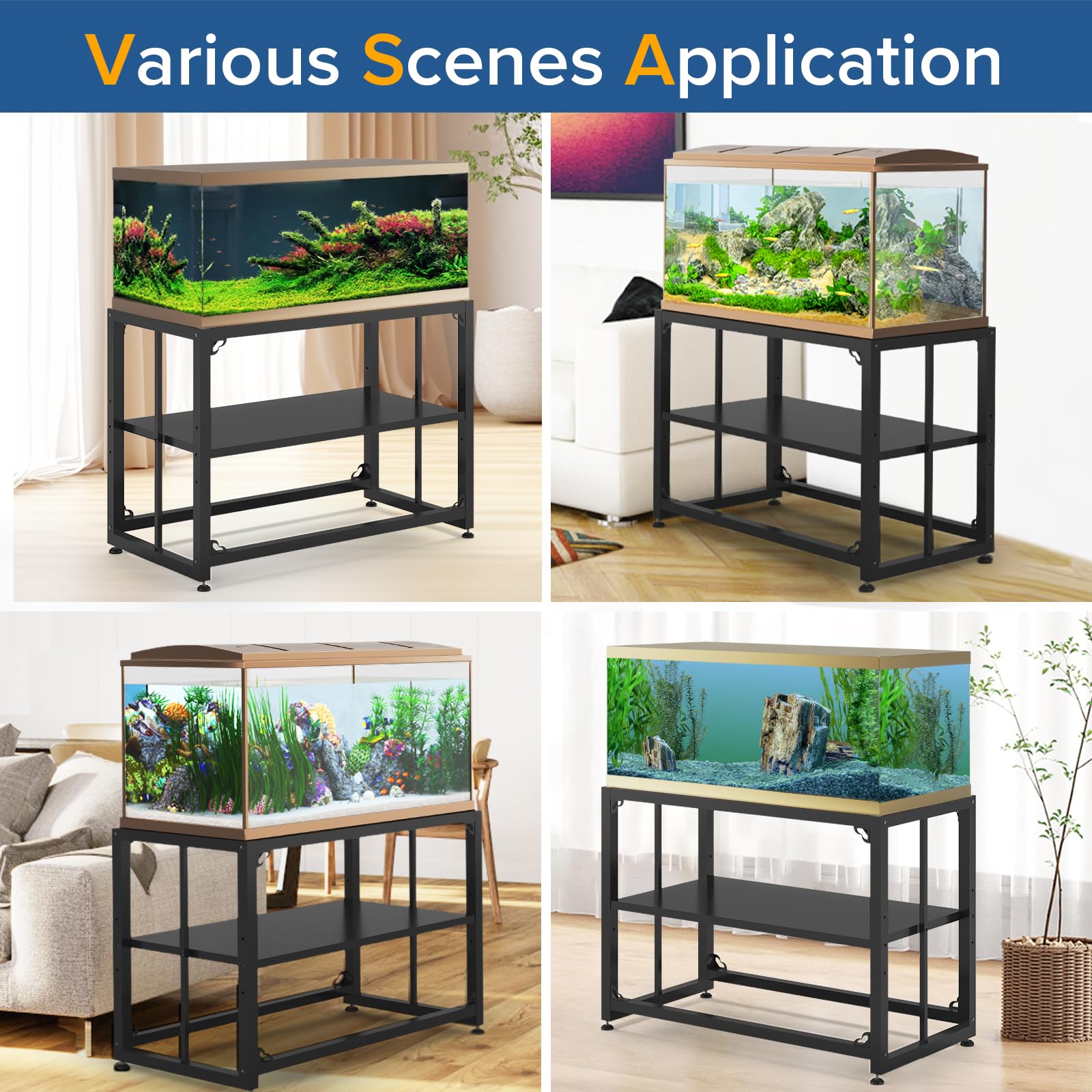 TOCRETOARE Fish Tank Stand 40 Gallon, Metal Aquarium Stand 36.5" L x 18.5" W*29.5”H, Double-Layer Storage Design, Suitable for Home and Office Use, 660LBS Capacity, Black (Tank not Included) - WoodArtSupply