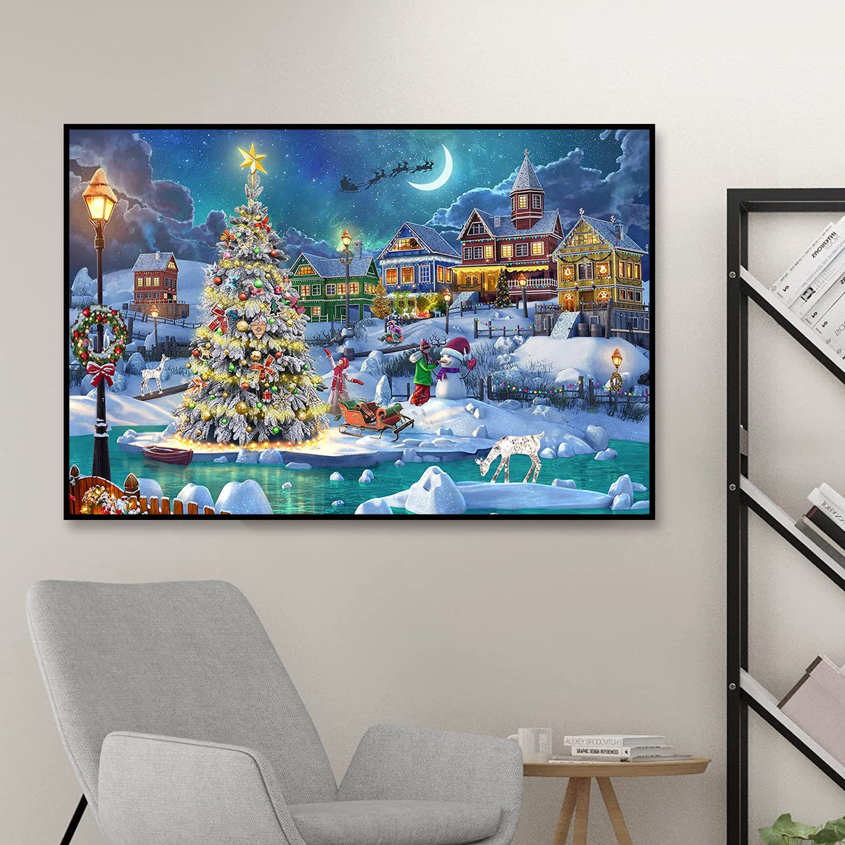Christmas Night Diamond Painting, DIY 5D Diamond Painting Kits for Adults Full Drill, Christmas Tree with Moon Diamond Painting Well Decor 28x16 inch MBNTJHT