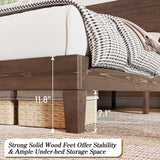 LUXOAK Solid Wood Bed Frame with High Headboard, Full Size Platform Bed Frame with Wood Slats/No Box Spring Needed/Noise-Free, Brown Black LUXOAK