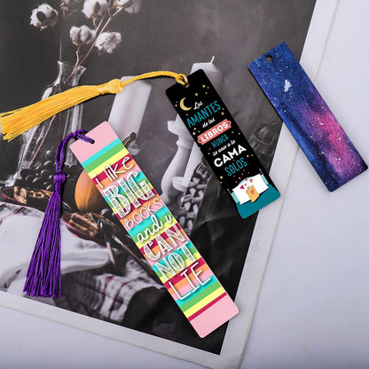 Juome 30 Pcs Sublimation Blanks Bookmark, Double Sided Printing Sublimation Blanks Products with 30 Pcs Colorful Tassels for DIY Bookmarks Crafts Projects Sublimation Accessories