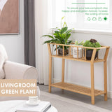 Nnewvante Plant Stand Indoor Bamboo Potted Plant Shelf Table 2 Tier Tall Window-sill Pot Organizer Holder, Sofa Side Entryway Table for Living Room 37.4"x11" Nnewvante