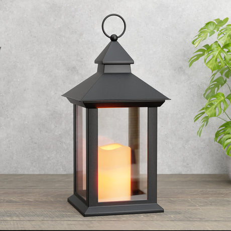 14" Lanterns Decorative Indoor, Black Lantern Decor with Timer Flameless Candle, Vintage Farmhouse Outdoor Lanterns, Waterproof Hanging Lantern for Patio, Porch, Entryway, Centerpieces AFINETH