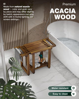 BLUEWEST Adjustable Shower Bench Stool for Inside Shower – 31.7'' Wood Bathroom Bench with Storage Shelf, Built-in Handle & Shower Head Holder, Waterproof Ideal for Sitting, Shelving Legs and Spa Use BLUEWEST