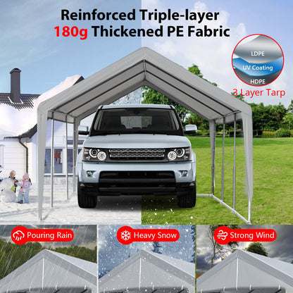 ACONEE Carport 13×20 FT Portable Garage, Heavy Duty Garage Car Port Canopy with Roll-up Doors & Ventilated Windows, Outdoor Boat Shelter Tent Waterproof All-Season Tarp for Pickup Truck, Grey