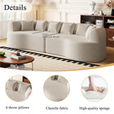 106” Oversized Curved Sectional Couch, Chenille Memory Foam Boneless Compression Sofa Couch with 6 Pillows, Modern Floor Deep Seat Sofa for Living Room, Office, Apartment, No Assembly Needed, Beige KINFFICT