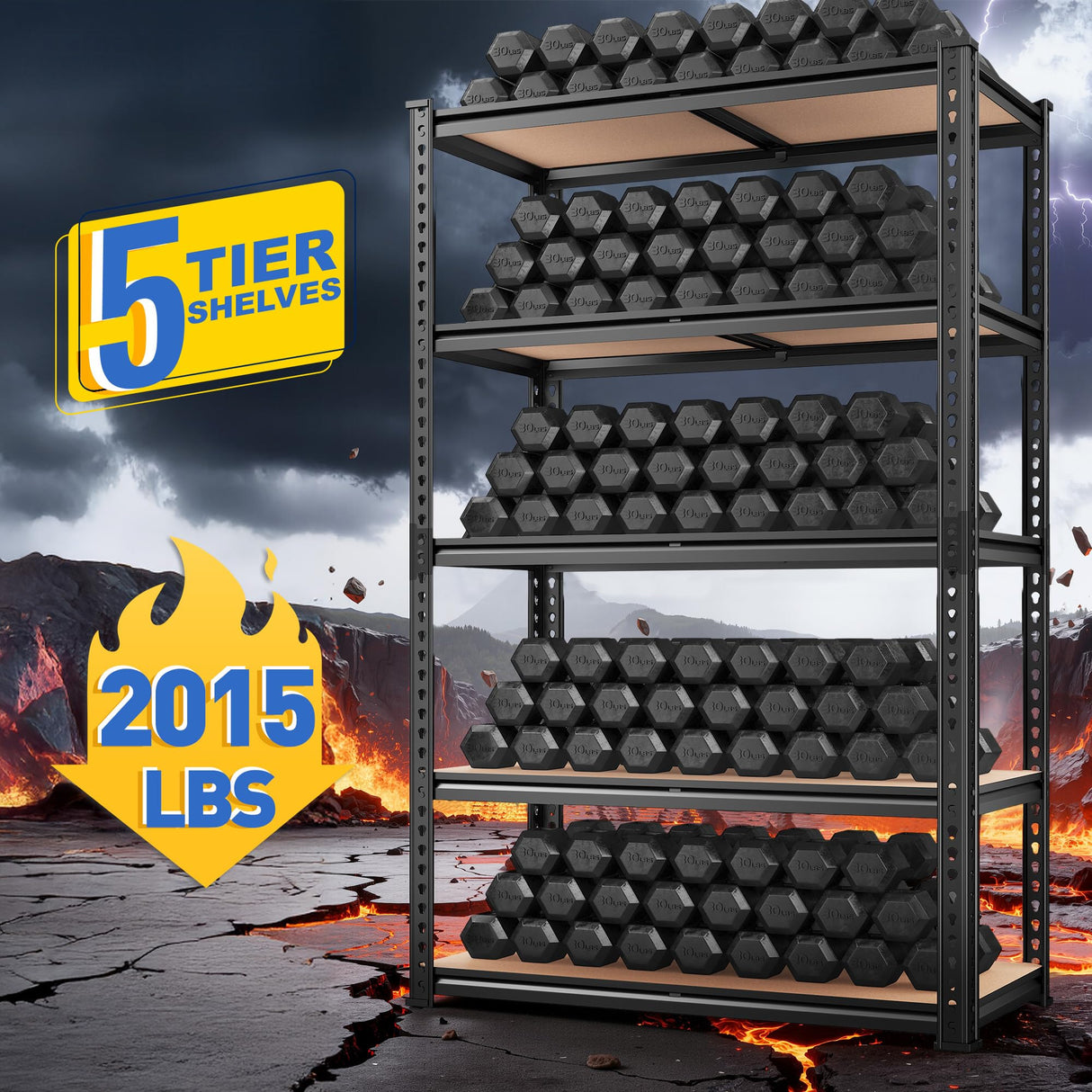 REIBII Set of 2 Garage Shelving, 2015LBS Adjustable Metal Shelving, 5 Tier Storage Shelves for Garage, Pantry, Kitchen, Basement 72.1" H x 35.54" W x 15.75" D Heavy Duty Shelving Unit REIBII