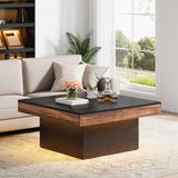 VANOMi 35-inch Square Coffee Table with LED Light, Modern LED Centre Table with Storage, Wood Coffee Table for Living Room,Large Cocktail Table for Living Room VANOMi
