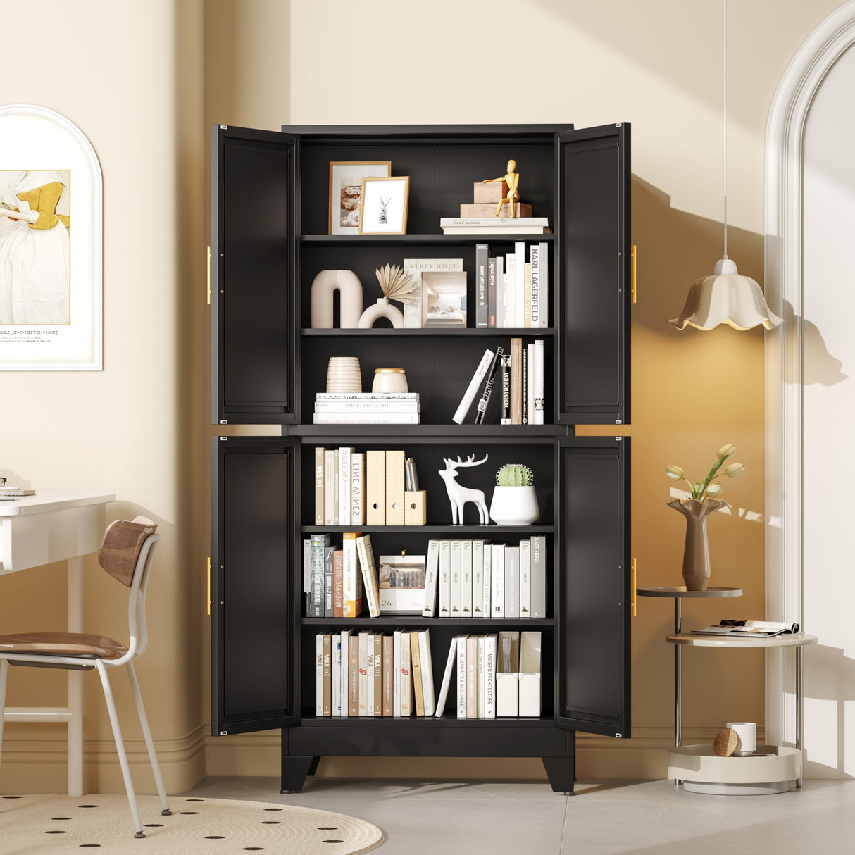 GAIOUS 75.2" Tall Metal Pantry Cabinet, Storage Cabinets with 4 Door and 4 Adjustable Shelves, Black Kitchen Pantry Storage Cabinet, Freestanding Cupboard for Kitchen Dining Room Living Room Bathroom GAIOUS