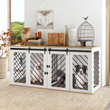 DAWNSPACES Furniture Dog Crate,71" Heavy Duty Wooden Dog Cage Kennel with a Removable Divider & Sliding Doors,Indoor Furniture Style Dog Crate Table,Dog House for Large Medium Small Dogs,White DAWNSPACES