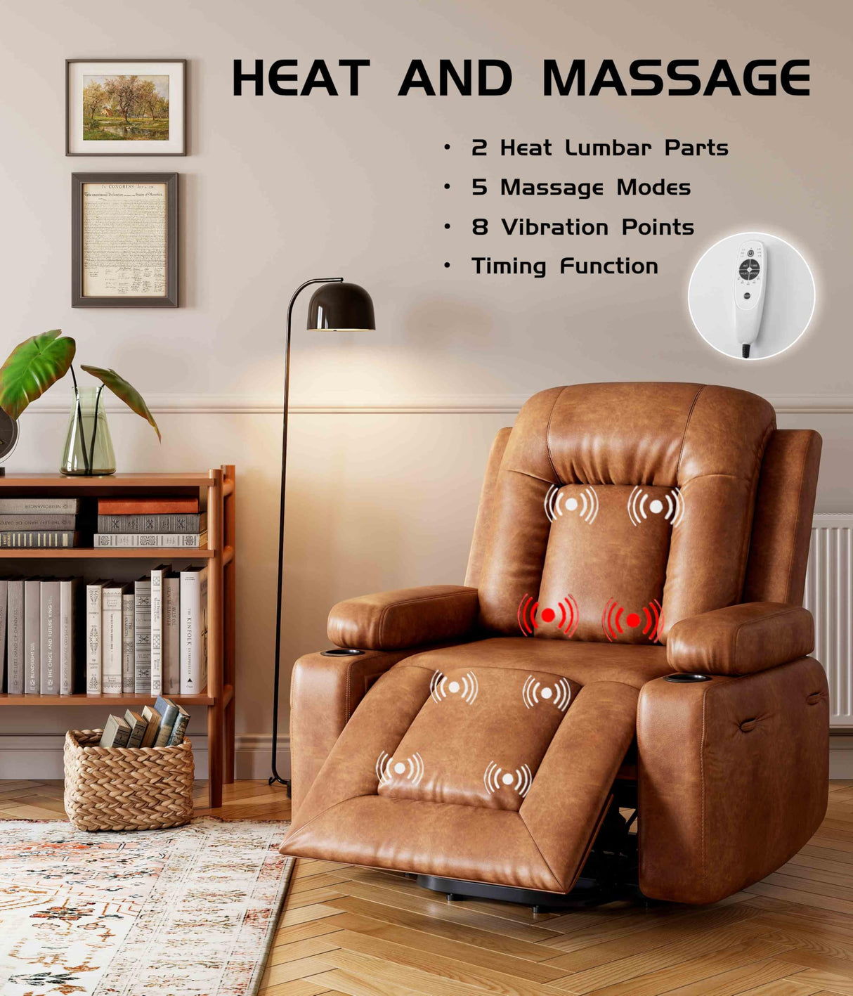 GarveeHome Power Lift Recliner Chair - Heat and Massage, Faux PU Electric Lift Recliner Chair for The Elderly, Adjustable Back and Legs, Designed for The Elderly and People with Mobility impaired GarveeHome