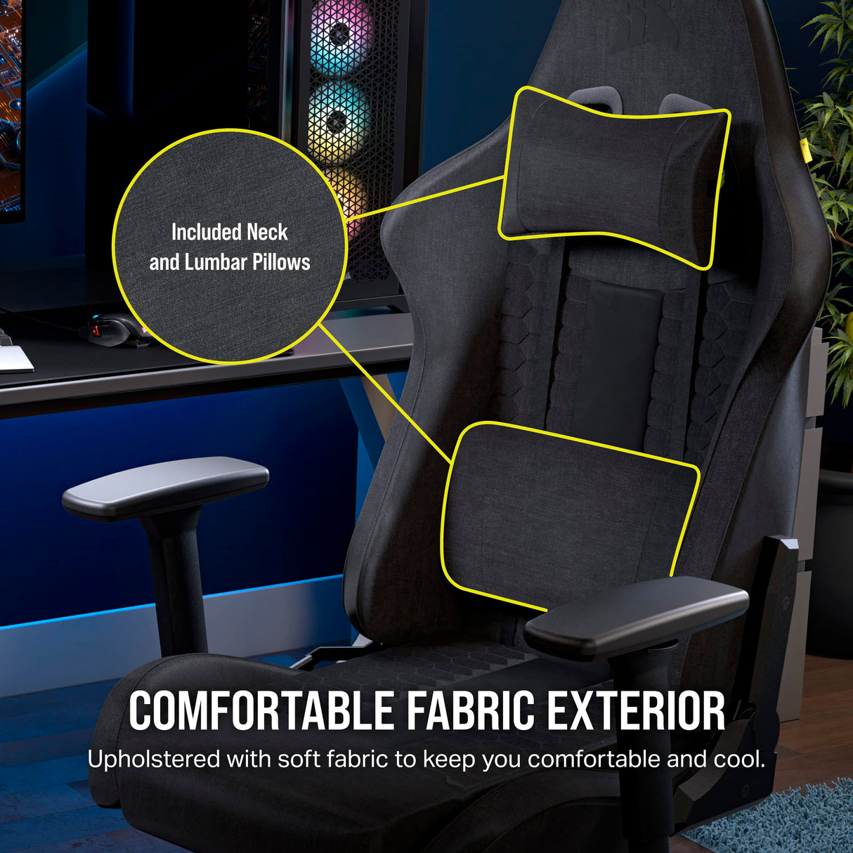 Corsair TC100 Relaxed Gaming Chair - Fabric - Racing-Inspired Design - Lumbar Pillow - Detachable Memory Foam Neck Pillow - Adjustable Seat Height - Adjustable Armrests - Gray and Black Corsair