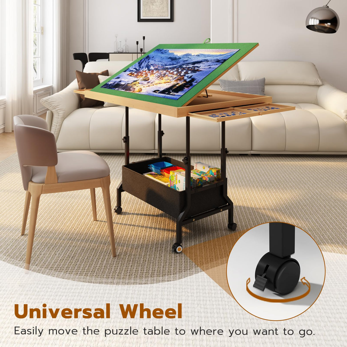 upvercy 4-in-1 Adjustable & Tilting & Rolling & Storage Puzzle Table with 2 Large Drawers, 1500 Piece Puzzle Board with Legs, Cover, Fabric Drawer- 34" x 26" Puzzle Table for Adults & Enthusiasts upvercy