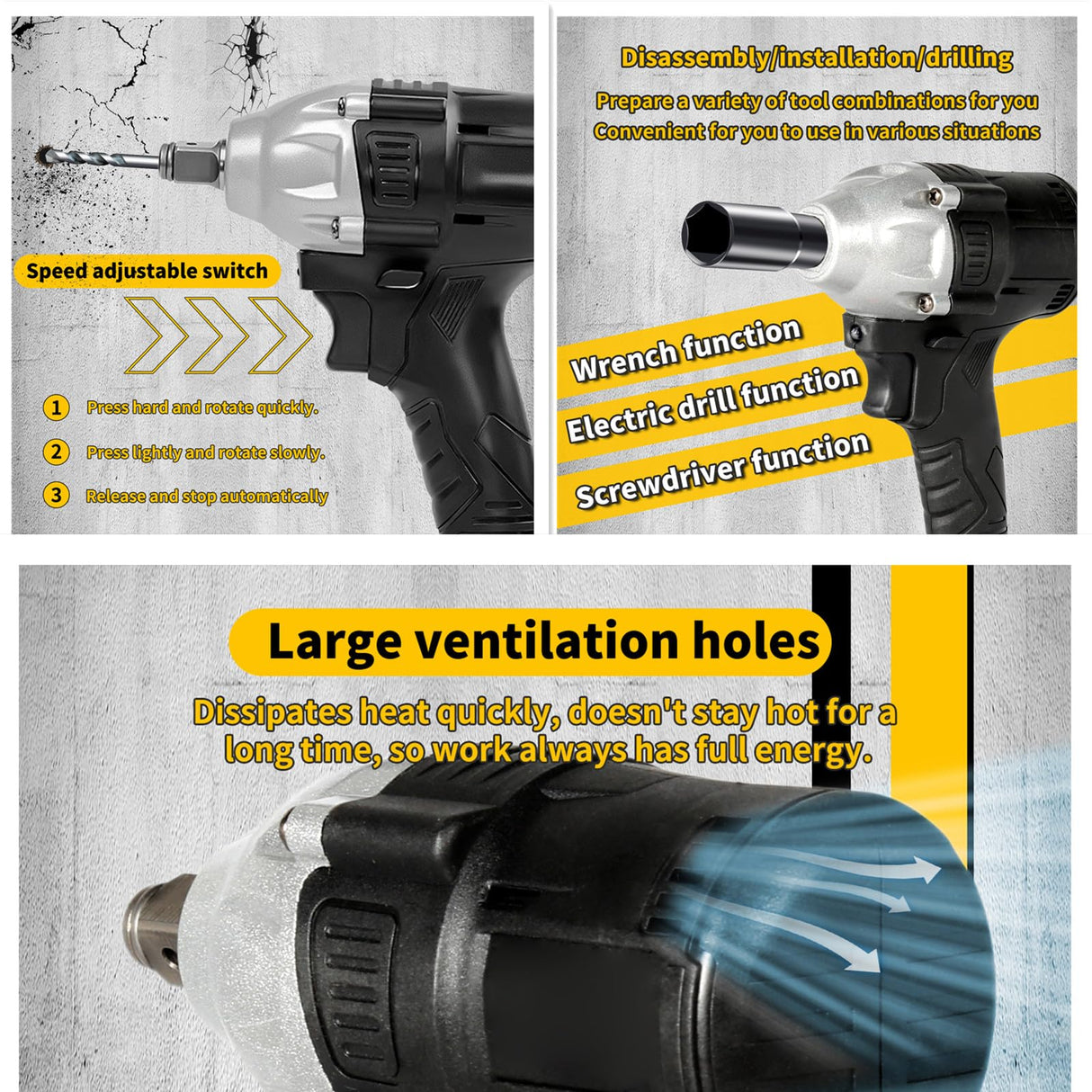 Jadeshay 21V Cordless Impact Wrench, Brushless Motor Electric Screwdriver with 300N·m Torque, Rechargeable Drill Driver, Black Jadeshay