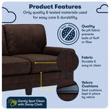 Serta Copenhagen Rolled Arm Sofa, Easy Care Polyester, Soft Pillow Back, Pocket Coil Seat Cushions, Removable Covers, Couch for Small Spaces, Living Rooms or Bedrooms, 61" Loveseat, Brown Serta