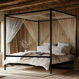Bonnlo King Metal Bed Frame, Canopy Bed King Size with Headboard, 4 Poster Black Mattress Frame, 550lbs Capacity, Contemporary Design, No Box Spring Needed, Black Bonnlo