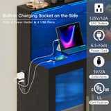 Wine Bar Cabinet with LED Light, Liquor Cabinet Bar for Home with Wine and Glass Rack, Modern Kitchen Coffee Bar Cabinet with Storage, Buffet Sideboard with Drawers for Living Dining Room, Black amzzar