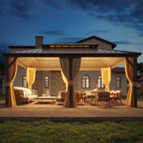 YOLENY 12' x 18' Hardtop Gazebo, Metal Gazebo with Aluminum Frame, Double Galvanized Steel Roof, Curtains and Netting Included, Metal Gazebos Pergolas for Patios, Garden, Parties, Lawns YOLENY