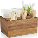 DRASTAR Utensil Caddy, Silverware Caddy for Party, Acacia Wood Silverware Holder, Silverware Organizer Countertop, Cutlery Storage Containers for Kitchen Table DRASTAR