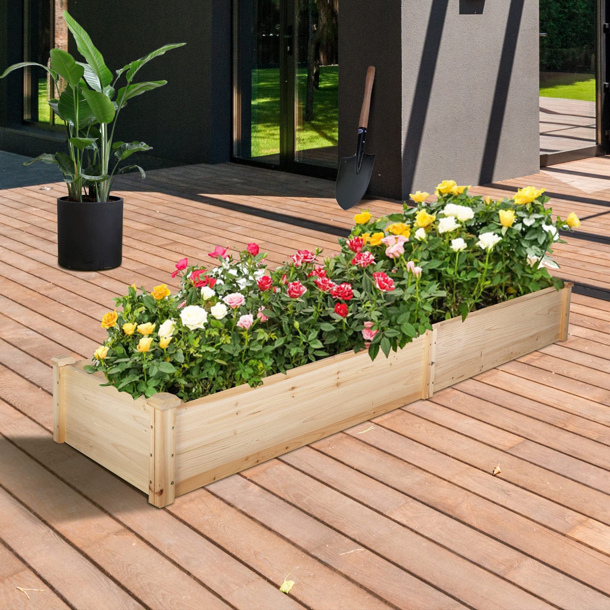 Vilobos Wooden Garden Raised Bed 8×2 ft Outdoor Garden Box for Vegetable Flower Herb in Patio, Balcony, Backyard - WoodArtSupply