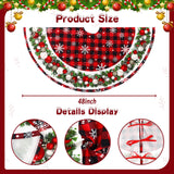 48 Inch Christmas Tree Skirt Red and Black Buffalo Plaid Christmas Tree Skirt, Snowflake Bells Decoration, New Year's Eve Holiday Party Outdoor Decoration Staraise