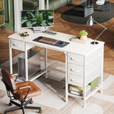 Huuger 47 Inch Computer Desk with 4 Drawers, Office Desk with Mesh Shelf, Gaming Desk, Large Storage, Writing Desk Work Desk for Home Office, Study, Bedroom, Work from Home, White Huuger