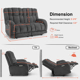 MCombo 64.6" Oversize Power Reclining Loveseat Sofa with Adjustable Headrest, Heat and Vibration Massage, Electric Loveseat Recliner with USB Charge Ports for Living Room 6855 (Dark Grey) MCombo