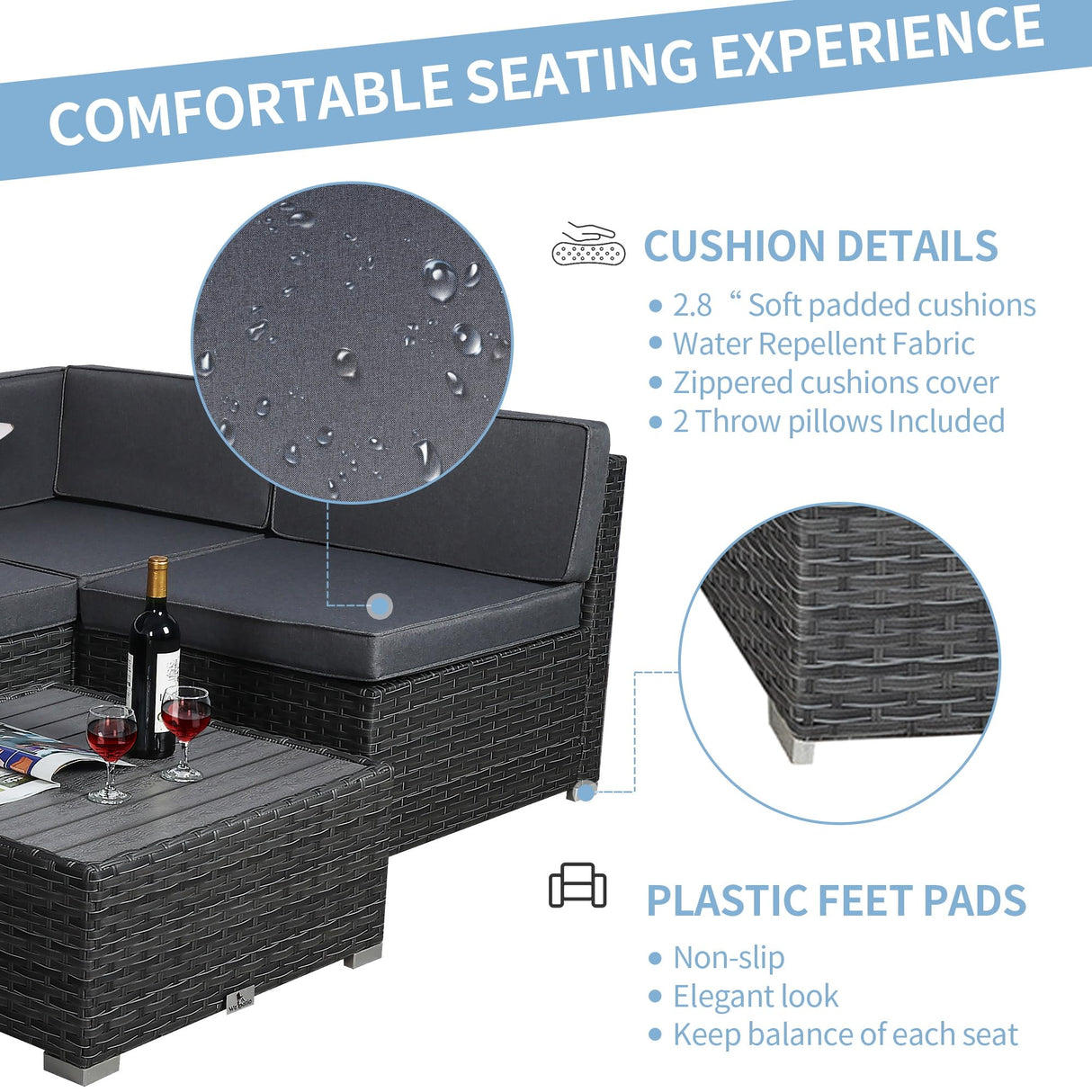 Welpatio Outdoor Patio Furniture Sets, 7 Pieces PE Rattan Wicker Outdoor Sectional Sofa Patio Conversation Set with Cushions and Coffee Table, Dark Brown/Gray Welpatio