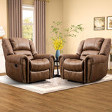 CANMOV Leather Recliner Chair Set of 2, Classic and Traditional Manual Recliner Chair with Comfortable Arms and Back,Manual Single Recliner Sofa for Living Room, Nut Brown CANMOV