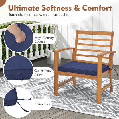 Tangkula 3 Pieces Outdoor Furniture Set, Acacia Wood Conversation Set with Soft Seat Cushions, Stable Acacia Wood Frame, Patio Sofa & Coffee Table Set for Backyard, Porch, Poolside (Navy) - WoodArtSupply