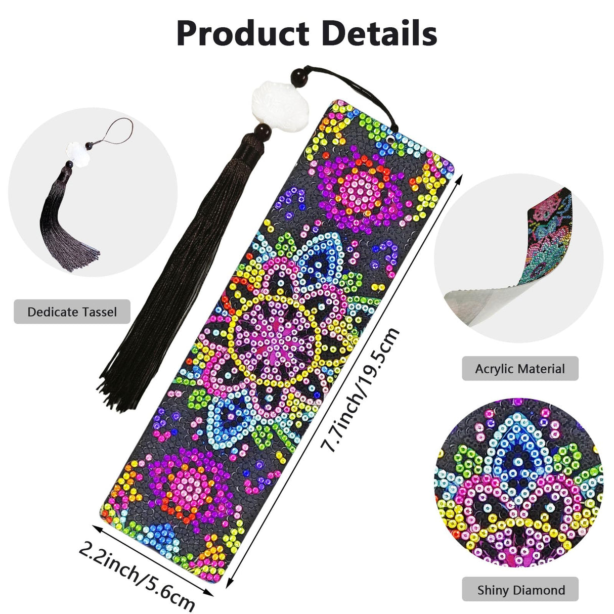 8PCS Mandala Diamond Art Bookmarks for Adults Acrylic Bookmark Kit with Tassel for Book Lovers Gift 5D Diamond Art Book Marks for DIY Making Beginners Arts Craft HAOAD