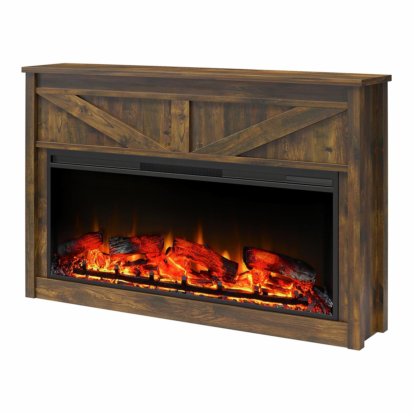 Ameriwood Home Farmington Wide Modern Farmhouse Mantel with Electric Fireplace, 49", Century Barn Pine