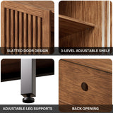 BVIUNTWO Storage Cabinet,75" Farmhouse Buffet Cabinet with Metal Base and Adjustable Shelves,Sideboard Coffee Bar Cabinet with 3 Doors for Kitchen,Dining Room,Living Room,Brown BVIUNTWO