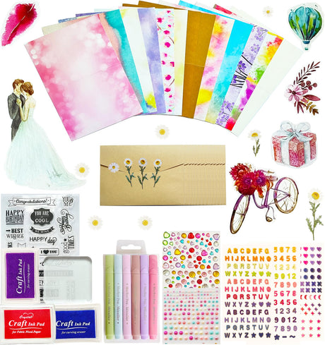 Card Making Supplies For Adults and Kids,Card Making Kits 14 Blank Greeting Cards and Envelopes with Colorpens and Stamp Set,DIY Greeting Card Set-Happy Birthday Mother's Day Thank You Christmas BOAJUNWU