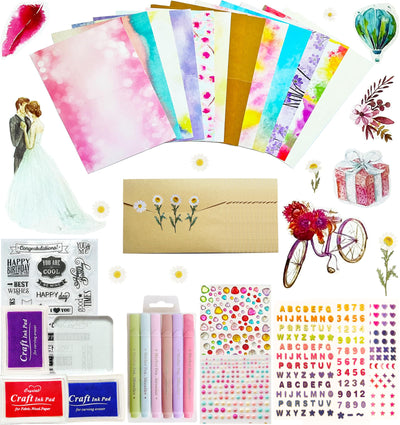 Card Making Supplies For Adults and Kids,Card Making Kits 14 Blank Greeting Cards and Envelopes with Colorpens and Stamp Set,DIY Greeting Card Set-Happy Birthday Mother's Day Thank You Christmas