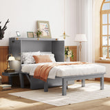 Ball & Cast Murphy Bed Full Szie,Cabinet Hideaway with USB Port and Removable Shelves,Wall Bed W/ 2 Movable Desks,can be Folded,Platform Bedframe for Kids Bedroom,Student Dorms,Gray Ball & Cast