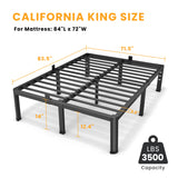 14 Inch California King Bed Frame, Metal Platform Bed Frame with Round Corner Legs, 3500 lbs Heavy Duty Steel Slats Support, No Box Spring Needed, Noise Free, Easy Assembly, Black Superay
