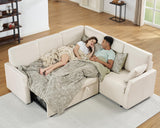 Jocisland Sofa Bed, 85 Inch Sleeper Sofa with Pull Out Bed & Storage Seat, Reversible L Shape Sectional Couch for Living Room Apartment, Beige Linen Oversized Sofa Jocisland