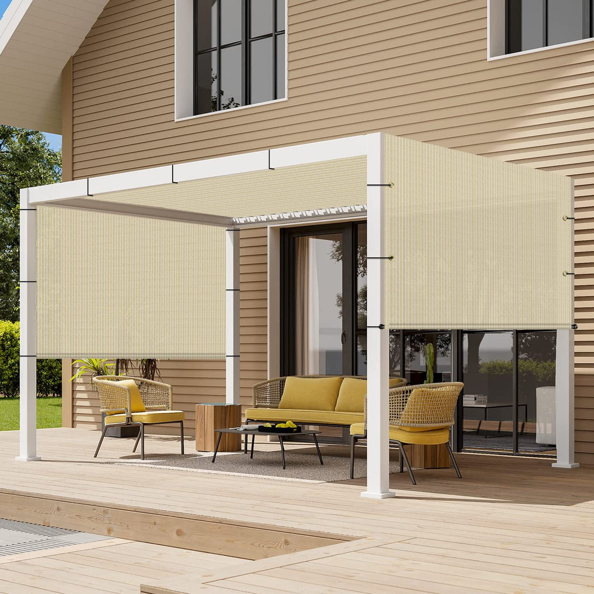 SunnyRoyal Pergola Shade Cover 8' x 16' Replacement Canopy Shade Cover for Pergola with Grommets Sun Shade Cloth Sail for Outdoor Privacy Patio Garden Weighted Rods Included (Beige) SunnyRoyal