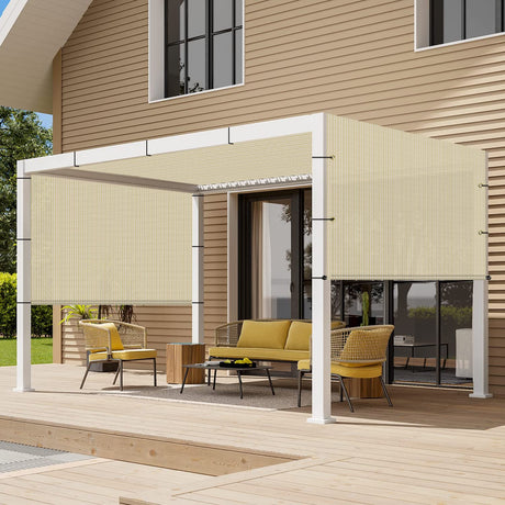 SunnyRoyal Pergola Shade Cover 8' x 16' Replacement Canopy Shade Cover for Pergola with Grommets Sun Shade Cloth Sail for Outdoor Privacy Patio Garden Weighted Rods Included (Beige) SunnyRoyal