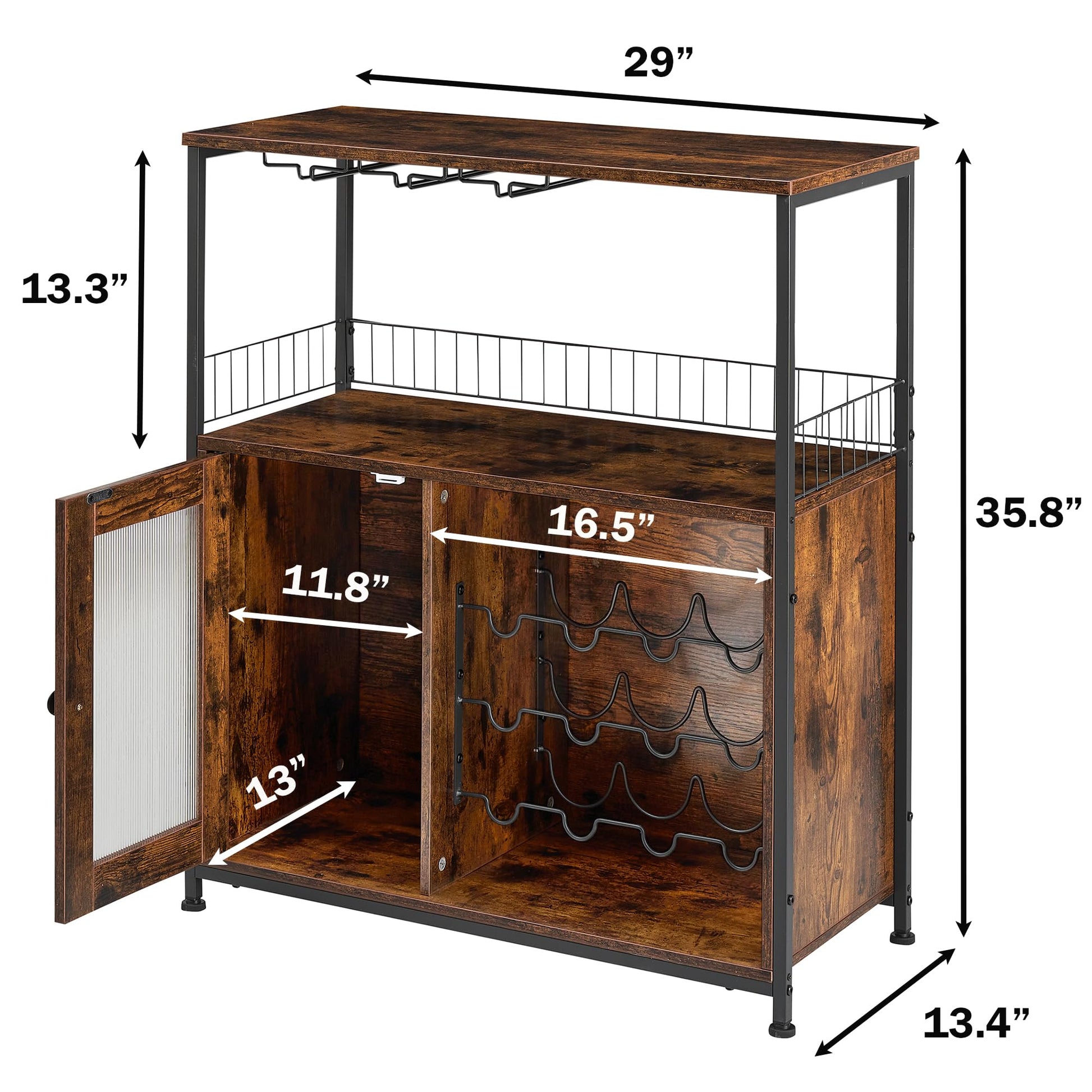 J-yaamiZz Wine Bar Cabinet with Led Lights & Removable Wine Racks, Multifunctional Bar Cabinet with 3 Rows Glass Holder and Acrylic Door for Liquor and Glasses, for Kitchen, Dining Room (Brow - WoodArtSupply