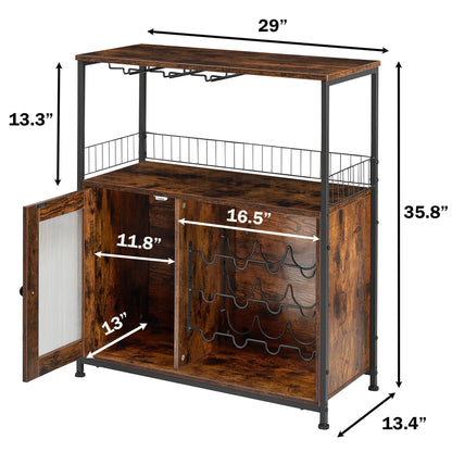 J-yaamiZz Wine Bar Cabinet with Led Lights & Removable Wine Racks, Multifunctional Bar Cabinet with 3 Rows Glass Holder and Acrylic Door for Liquor and Glasses, for Kitchen, Dining Room (Brow - WoodArtSupply