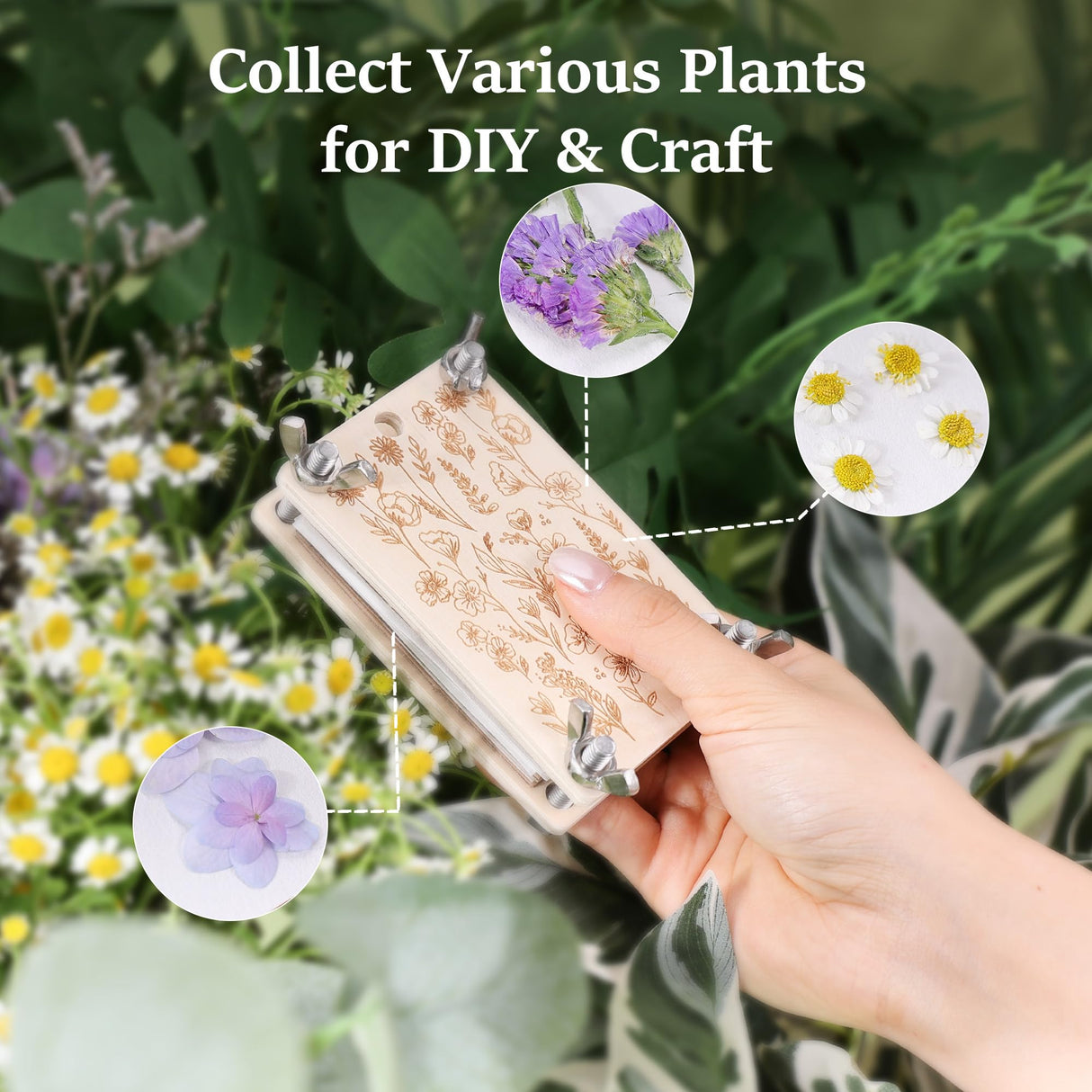 Aboofx Mini Flower Press Kit, Pocket Flower Press Kit for Pressing Plants, Leaves, Herbs, Micro Flowers Pressing Outdoor for The Beginners, Arts Craft Lovers, Classroom, Traveling, 2.5 x 4 Inch Aboofx