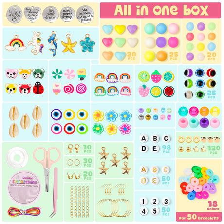 Gionlion Charm Bracelet Making Kit for Girls 8-12, Arts and Crafts Charms for Jewelry Making Supplies Kit with 198Pcs Letter Beads, Unicorn/Mermaid DIY Birthday Mothers Day Gifts Toys Ideas for Kids Gionlion