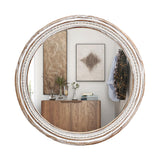 HOITUZYUS 24 Inch Round Wood Mirror, Rustic Farmhouse Circle Mirror with Beaded Design, Distressed Boho Decorative Wall Mirror for Entryway, Bathroom, Bedroom, Living Room HOITUZYUS