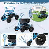 Goplus Garden Cart, Outdoor Rolling Garden Scooter W/Adjustable 360 Degree Swivel Seat, Tool Tray & Storage Basket, Extendable Handle, Yard Gardening Work Seat with Wheels, Blue Goplus