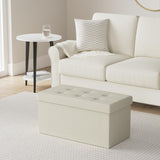 SONGMICS Mazie Collection - 30 Inches Folding Storage Ottoman Bench, Ottoman Foot Rest, End of Bed Bench, Storage Chest, Load 660 lb, for Living Room, Bedroom, Entryway, Cream White ULSF47BE SONGMICS