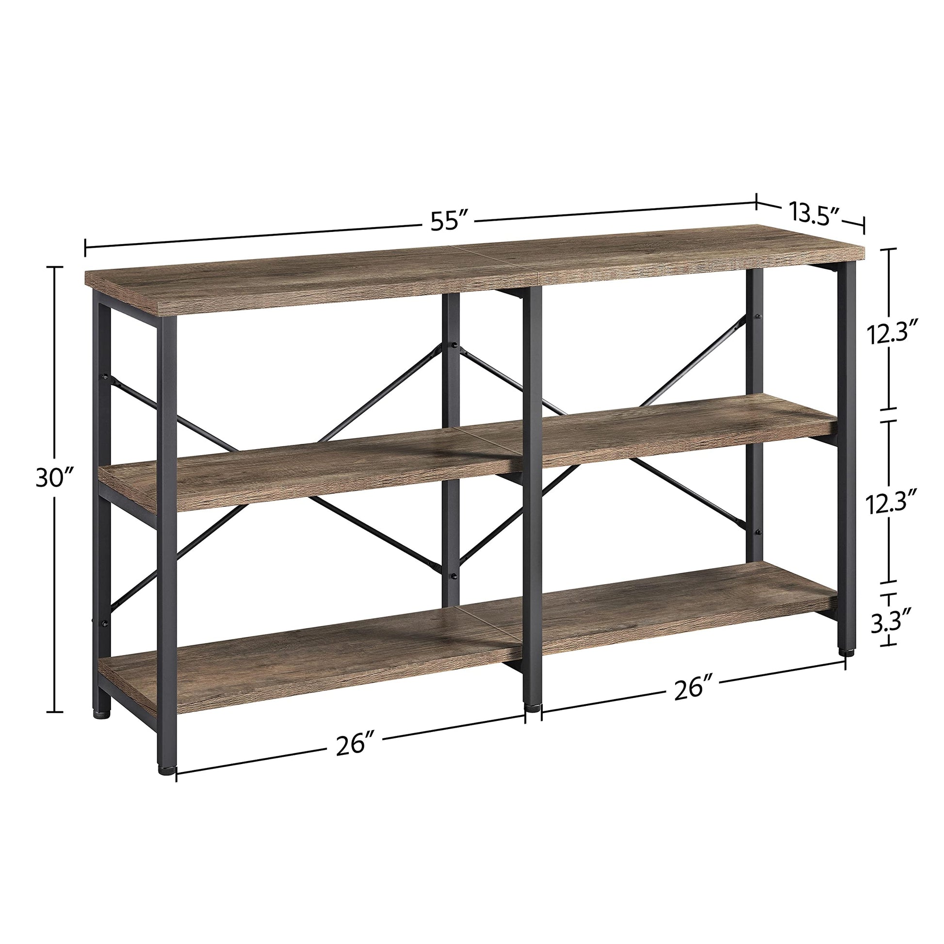 Yaheetech 55 Inch Console Table, 3 Tier Hallway Table with Storage Shelves, Industrial Sofa Table Narrow Long with Metal Frame, for Living Room, Couch, Entryway, Taupe Wood - WoodArtSupply