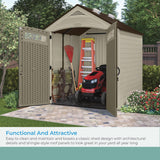 Suncast Vista 7x7 Storage Shed with Multi-Wall Resin Panels, 4 Skylights, IllumiVent System, and Pad-Lockable Doors, 84" D x 84" W x 98" H Suncast